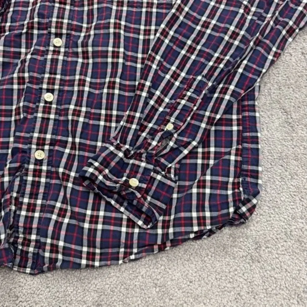 J.Crew Slim Fit Button Down Shirt Mens XL Blue Red Gray Plaid Cotton Casual Top